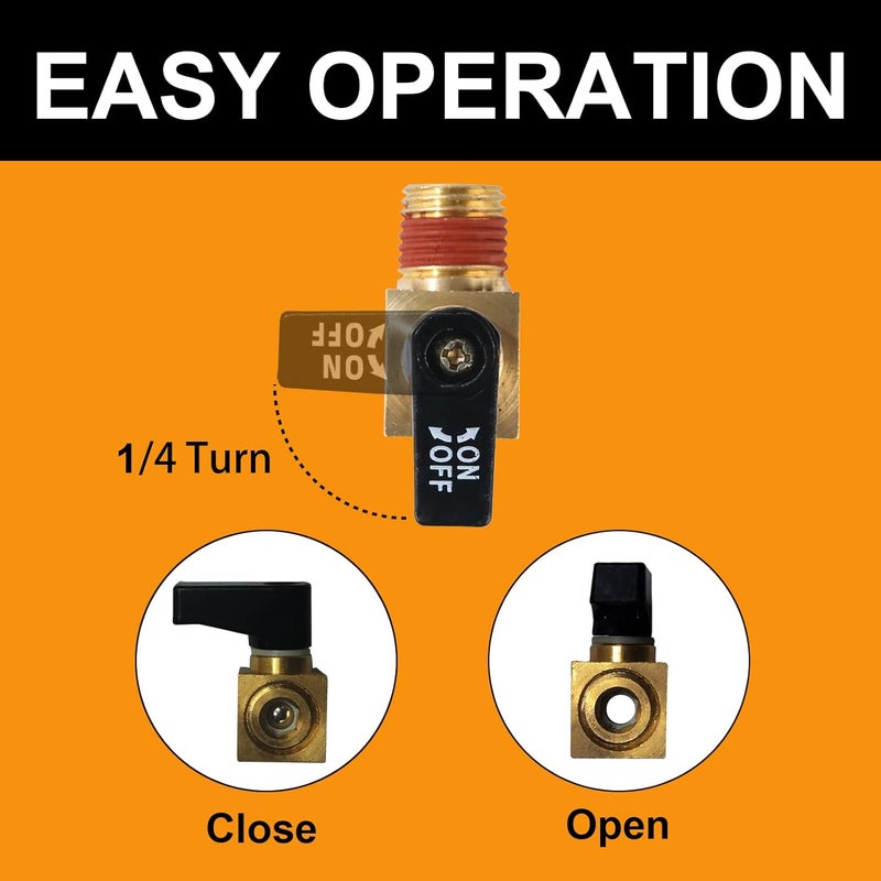 SUNROAD Air Compressor Valve Brass Drain Cock Ball Valve 1/4" NPT Male Thread Air Compressor Accessories 2pcs with Thread Seal Tape with Plastic Case - Image 4